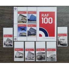 GIBRALTAR RAF AVIONES MILITARES SERIE COMPLETA + HOJA BLOQUE NUEVAS MINT ALTO FACIAL ( 12.50 LIBRAS ) 33 EUROS EN MICHEL RARAS AQUI A MENOS DEL FACIAL